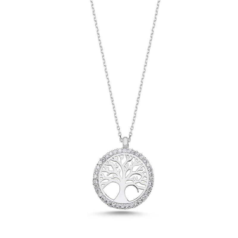 Runde Lebensbaum Halskette aus 925 Silber mit Zirkonia, filigranes Design, elegant und zeitlos