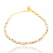 Tricolor Armband aus 925 Silber mit facettierten Kugeln in Gold, Roségold und Silber, filigranes Design am Handgelenk