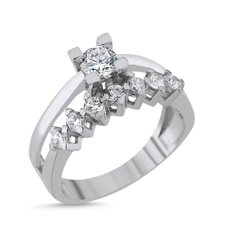 Klassischer Ring aus 925 Sterling Silber mit Zirkonia, wahlweise rhodiniert oder 18K vergoldet, elegant gefasste Steine